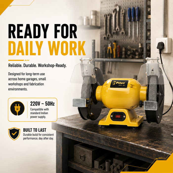 Pilot Bench Grinder 8 Inch 300W Electric Grinding Machine | 2950 RPM Heavy Duty Bench Grinder for Tool Sharpening, Metal Grinding, Rust Removal, Polishing & Workshop Use