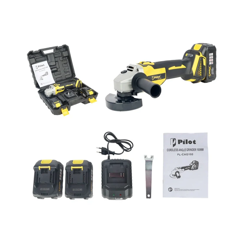 Pilot 21V Cordless Angle Grinder 100MM | 21V Brushless Motor | 11000 RPM | 4.0Ah Battery | Electric Grinder for Cutting & Grinding Metal