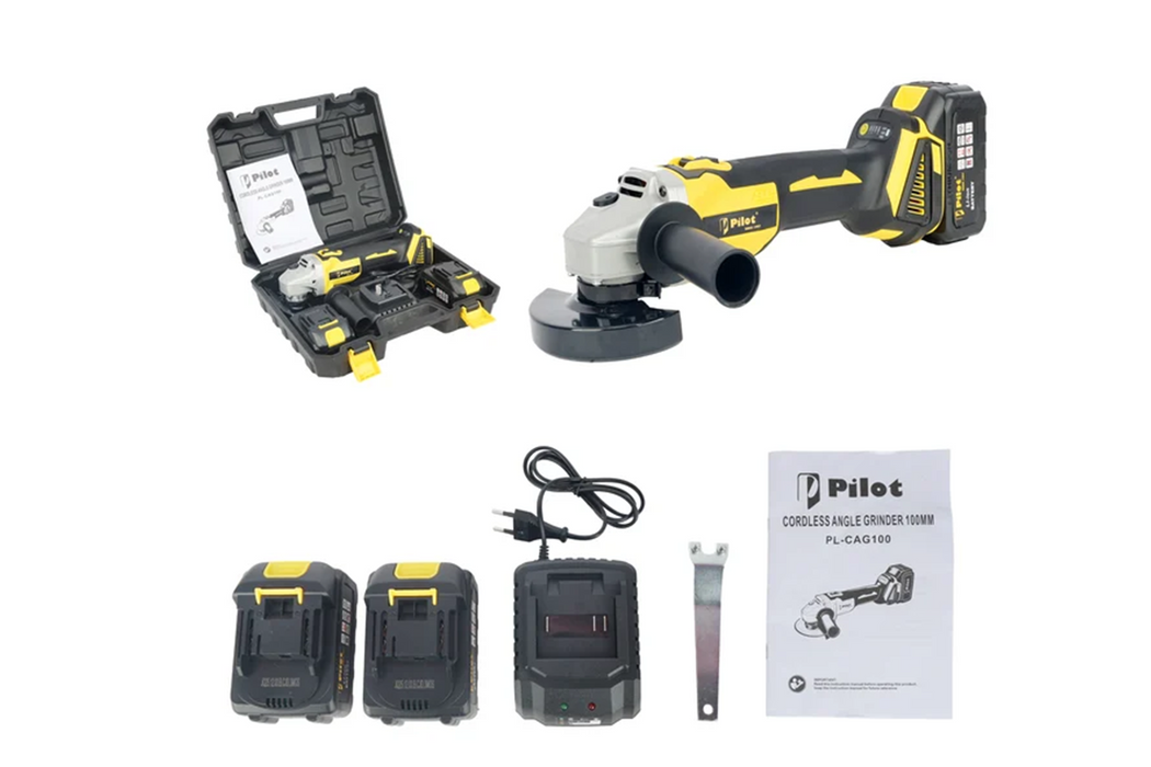 Pilot 21V Cordless Angle Grinder 100MM | 21V Brushless Motor | 11000 RPM | 4.0Ah Battery | Electric Grinder for Cutting & Grinding Metal