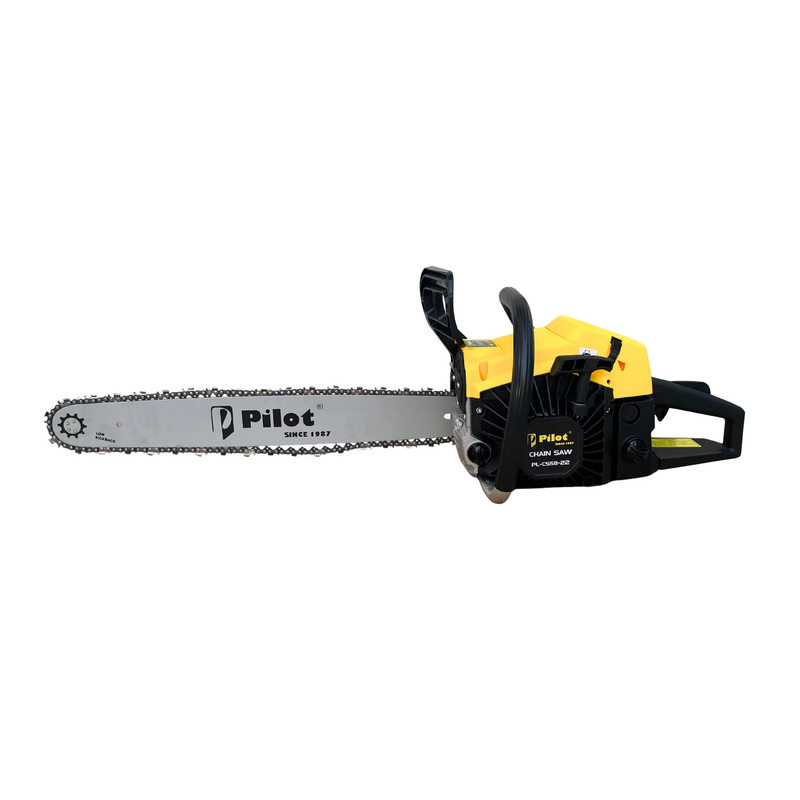Pilot 58CC 2-Stroke Petrol Chain Saw with 22-Inch Guide Bar | Air-Cooled Engine | Recoil Start | Heavy-Duty Wood Cutting, Tree Maintenance & Farming Use