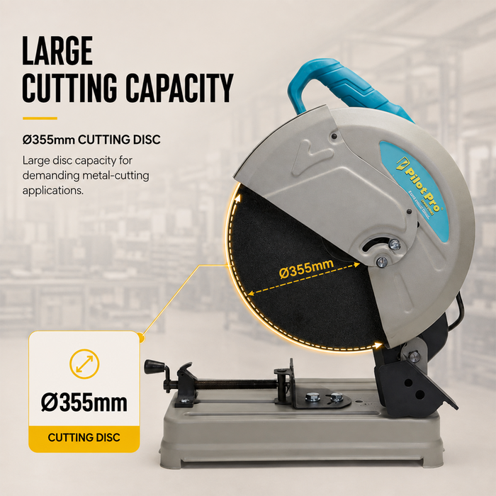 Pilot Cut Off Machine 2600W Professional | 355MM (14 Inch) Metal Cutting Saw | 3500 RPM Heavy Duty Chop Saw for Steel, Iron, Pipes, Rebar & Industrial Fabrication Work