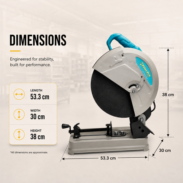 Pilot Cut Off Machine 2600W Professional | 355MM (14 Inch) Metal Cutting Saw | 3500 RPM Heavy Duty Chop Saw for Steel, Iron, Pipes, Rebar & Industrial Fabrication Work