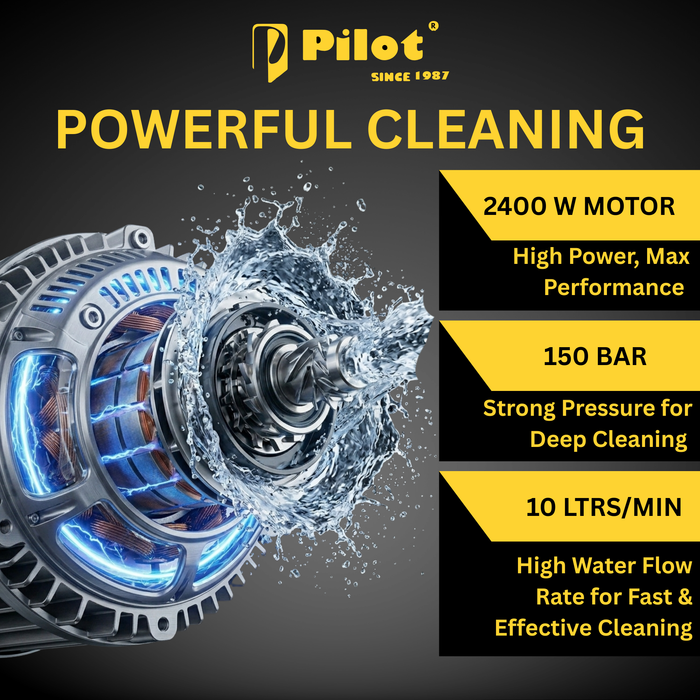 Pilot High Pressure Car Washer 2400W | 150 Bar Car & Bike Washer | Water Pressure Pump for Car Washing | Portable Power Cleaning Machine | 10L/min Flow for Home & Garden (PWC-03)