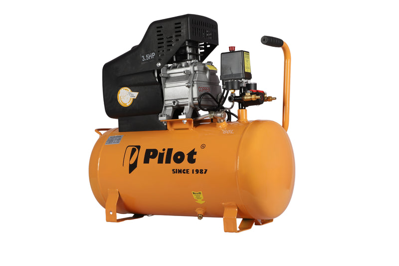 Pilot Tools 3.5HP Direct Driven Air Compressor with 60L Tank | Copper Motor | 256 L/min Air Displacement | 8 Bar (115 PSI) Max Pressure | 2850 RPM