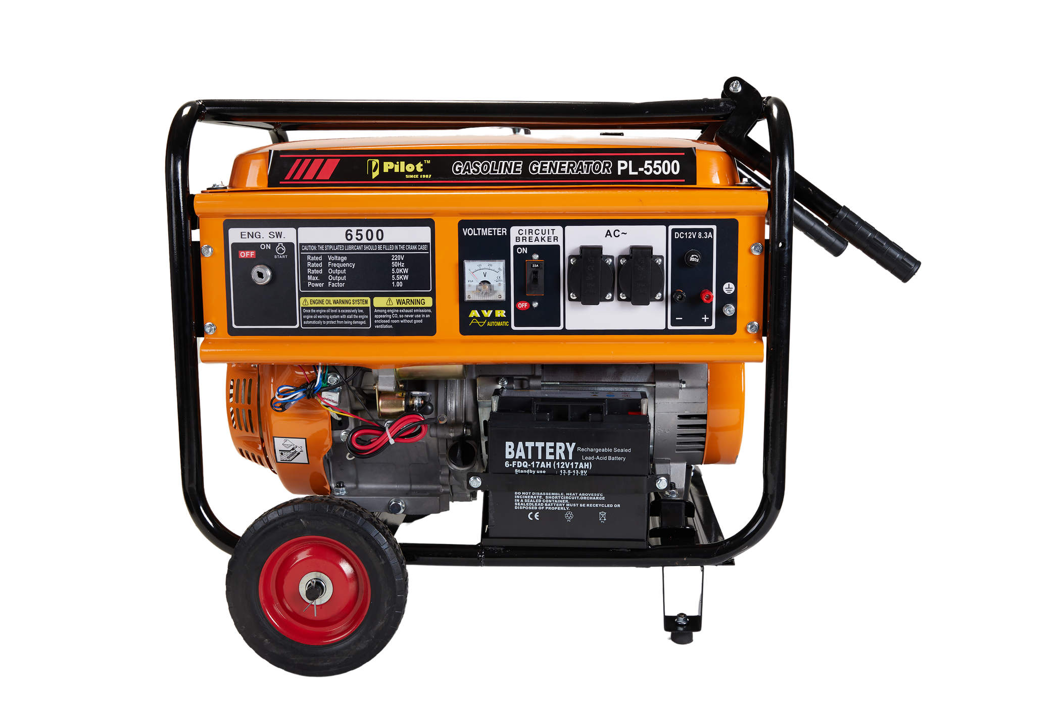 Generator 5.5KW Self Start Inbuilt Battery Wheels & Handles — Pilot Tools